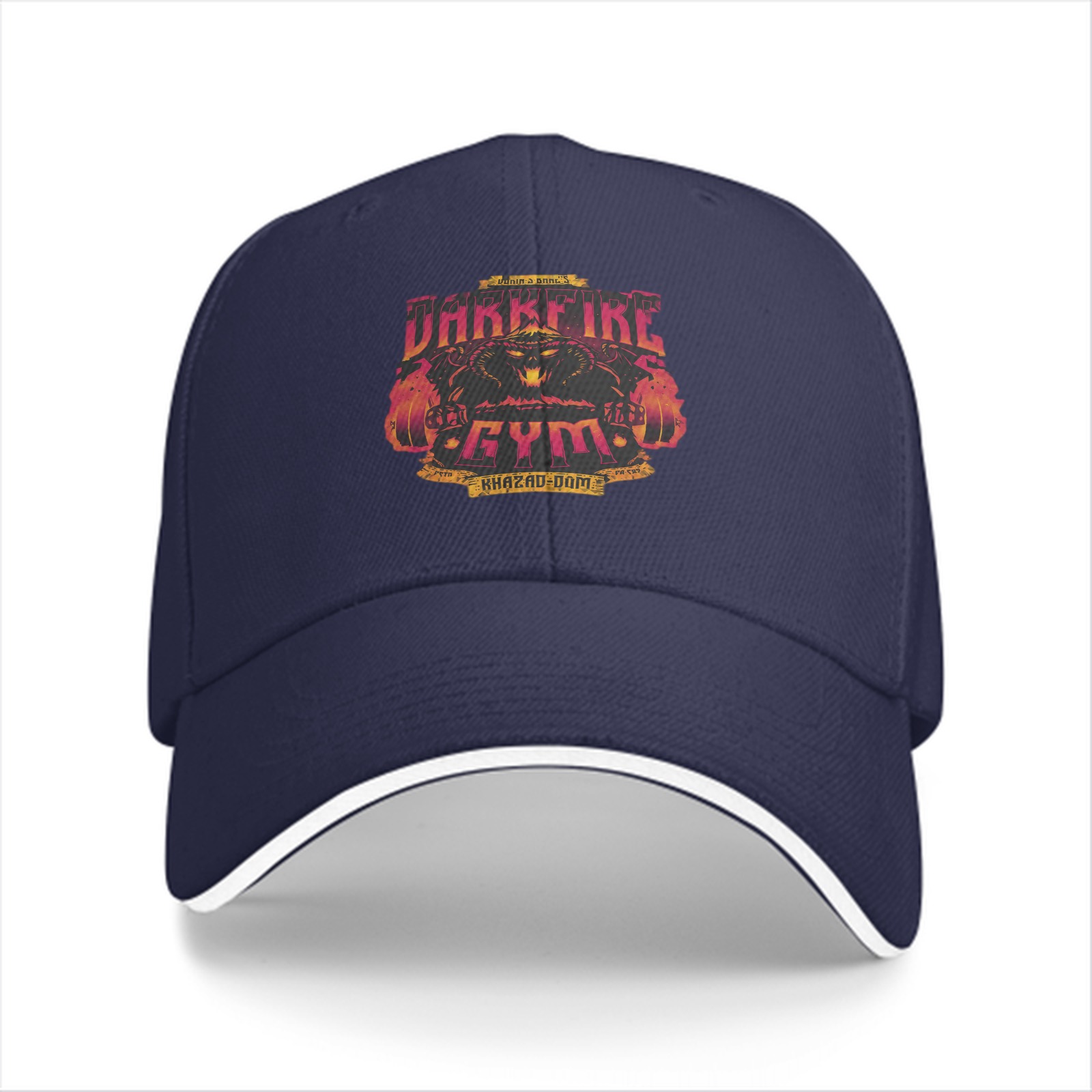 Black baseball cap with Darkfire Gym Khazad-dam graphic print