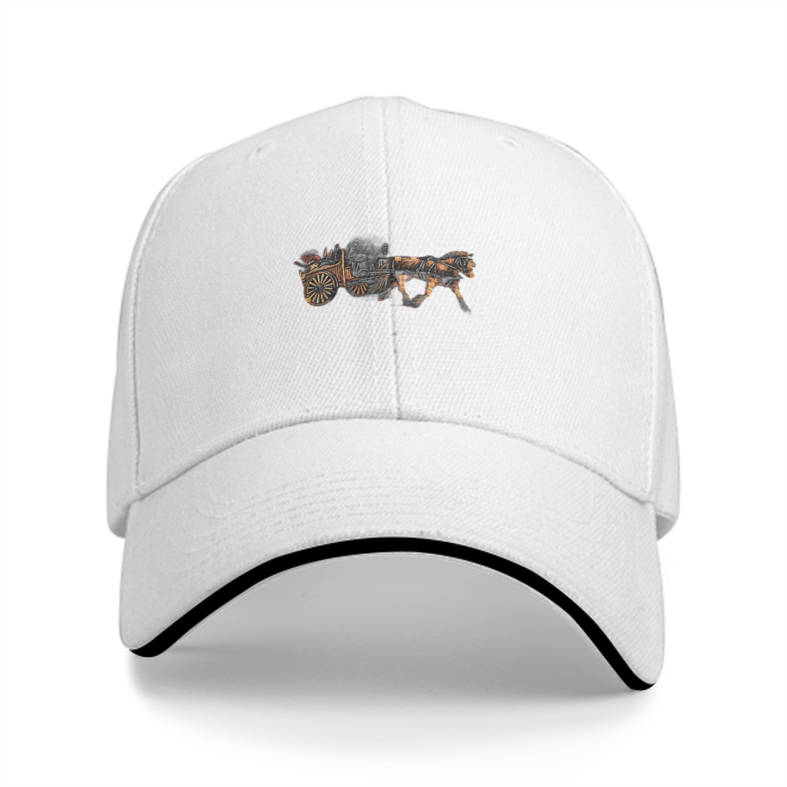 Black Baseball Cap With Horse Drawn Carriage Graphic