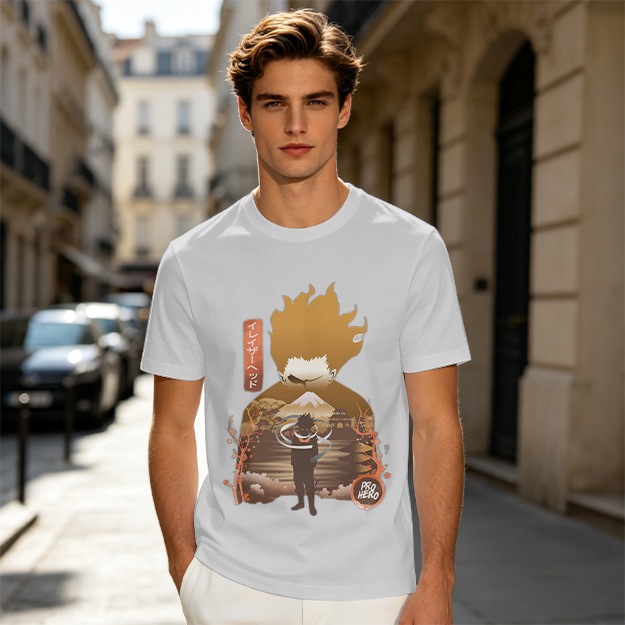 Anime Hero Graphic Olive Green Short Sleeve T-Shirt