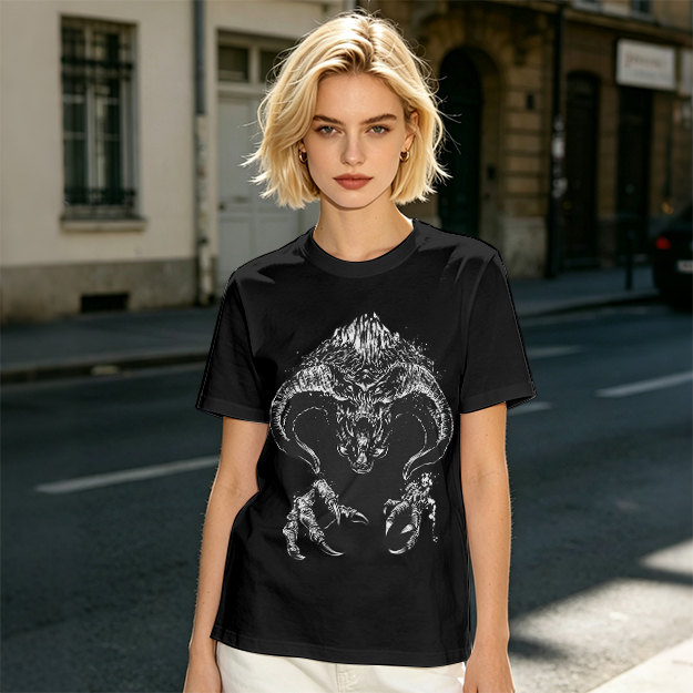 Olive T-Shirt With Dark Fantasy Demon Monster Graphic Print