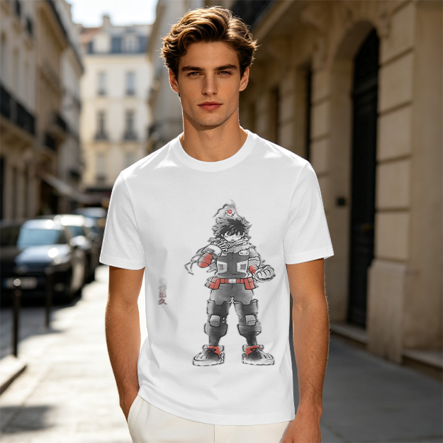 Olive T-Shirt With Anime Hero Character Print