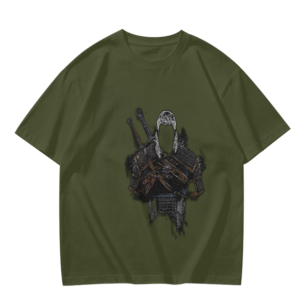 Olive Green T-Shirt With Witcher Inspired Armor Print