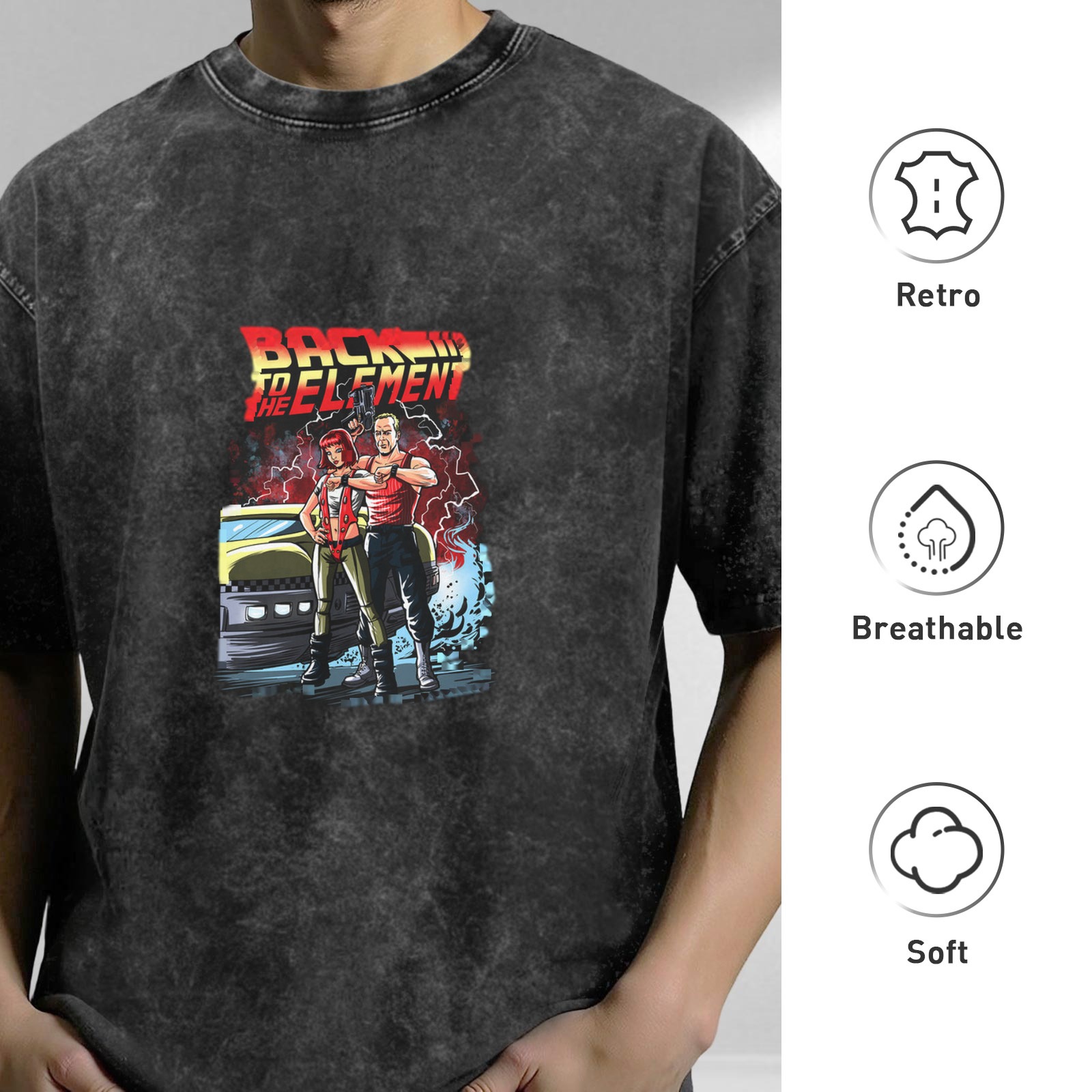 Oversized acid wash graphic t-shirt with retro action art print