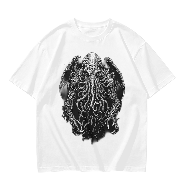 Olive Green T-Shirt with Cthulhu Monster Graphic Print