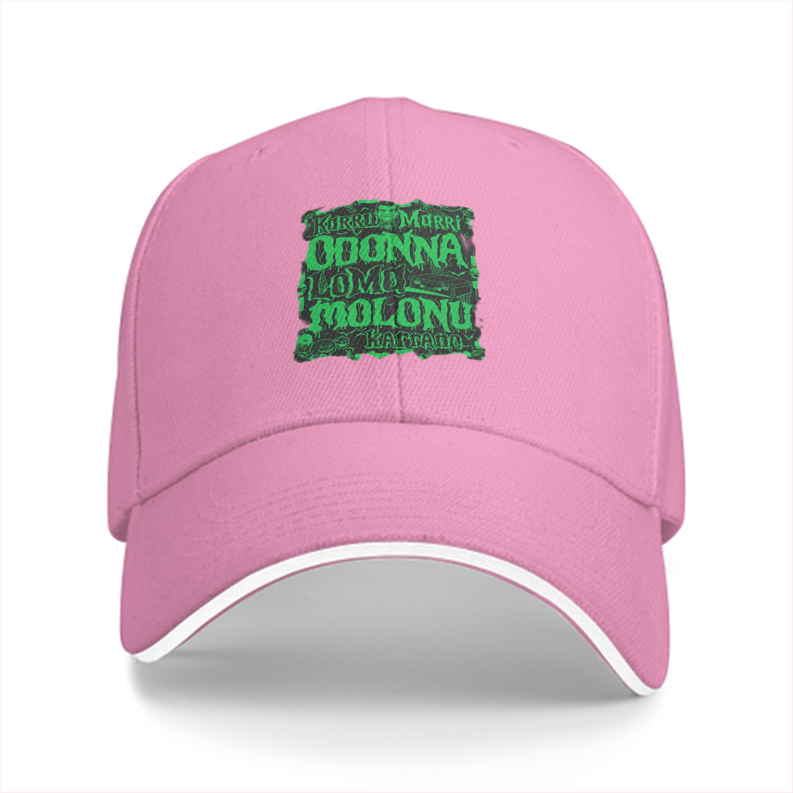 Black Baseball Cap with Green Mystical Text Graphic