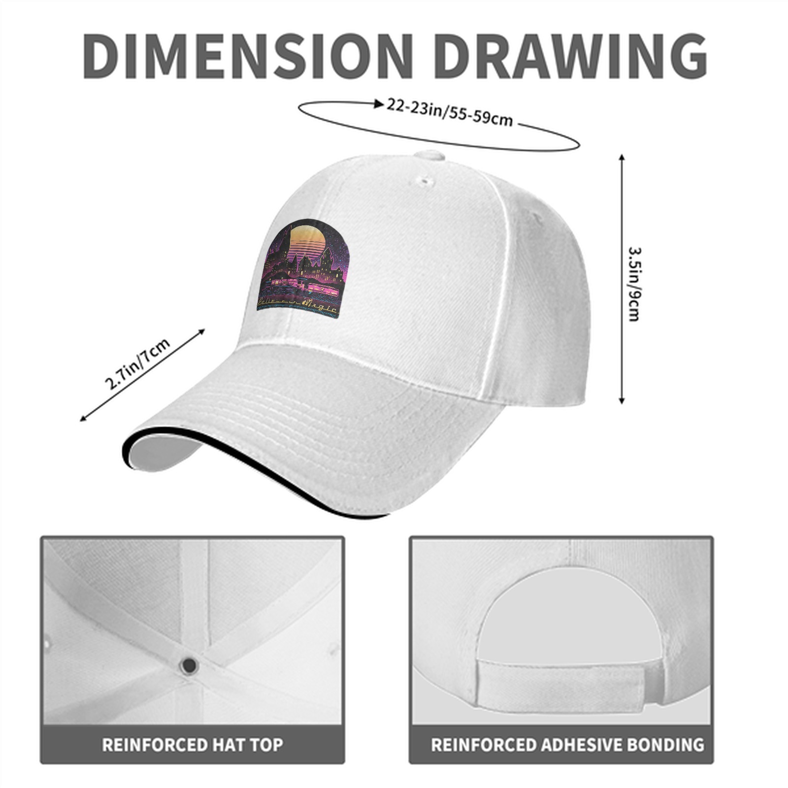 Black Baseball Cap With Neon Magic Castle Sunset Graphic