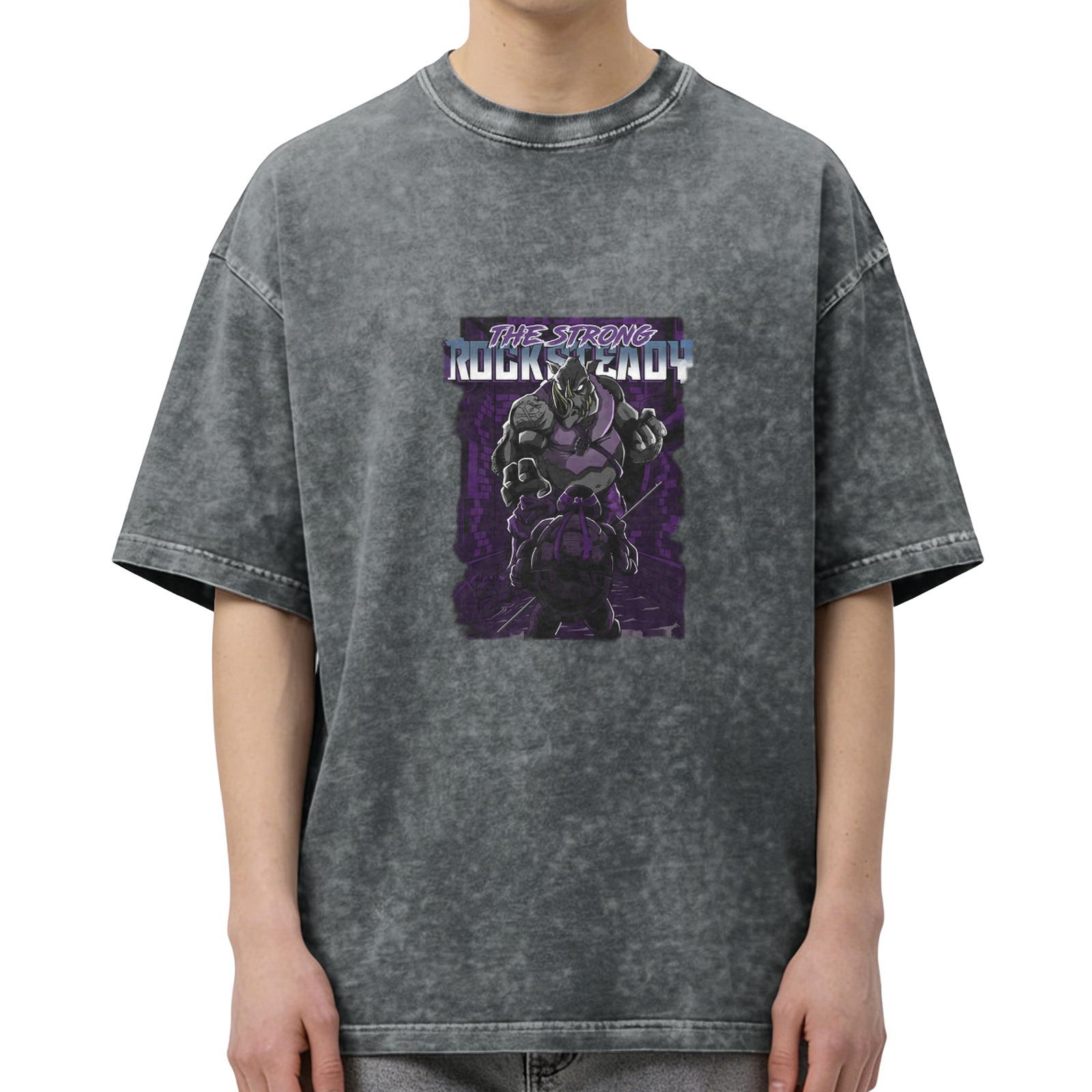 Oversized Stonewashed T-Shirt with Rocksteady Graphic Print