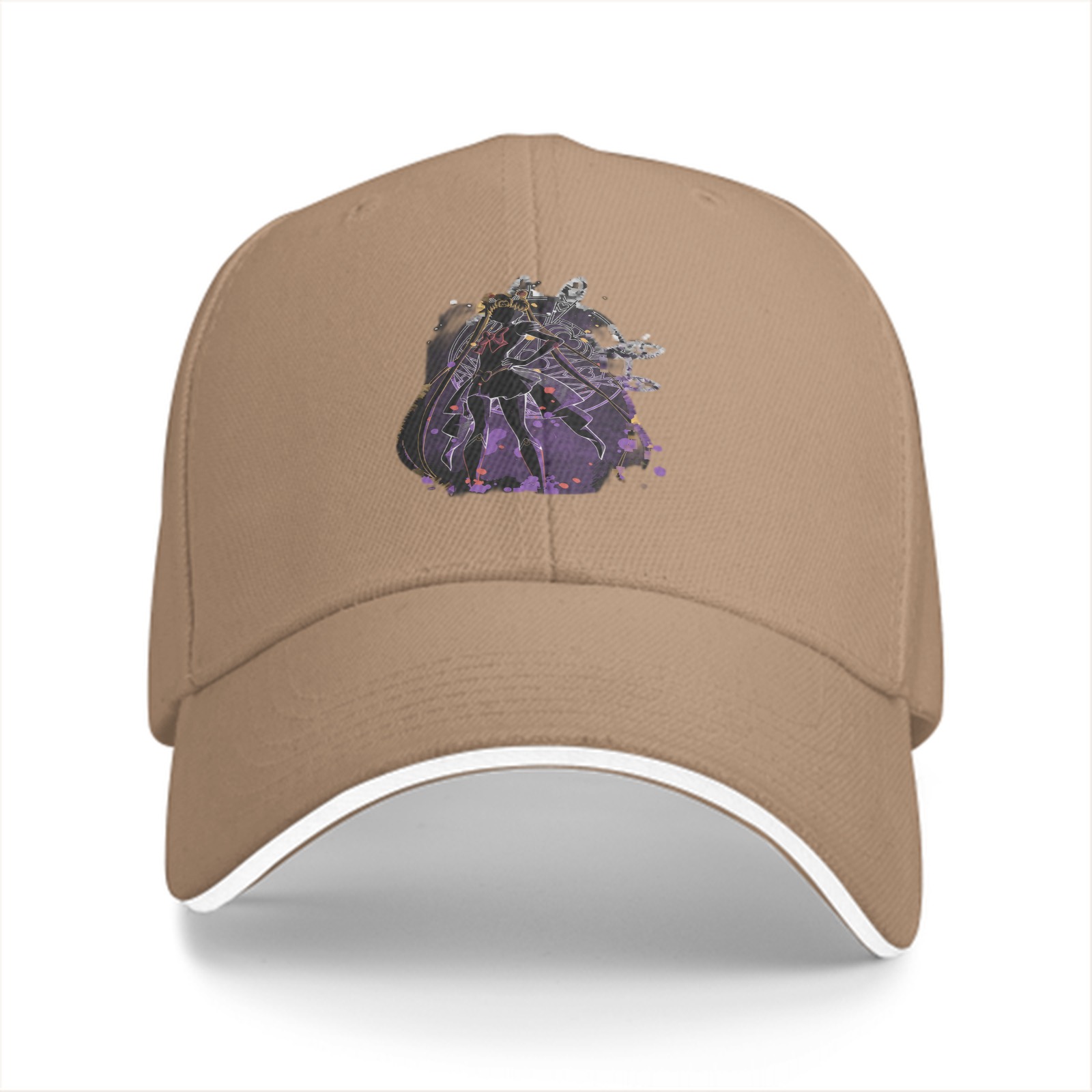 Black Baseball Cap With Purple Abstract Character Art Print
