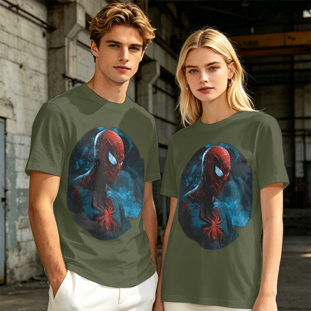 Olive Green T-Shirt with Dark Artistic Spider-Man Print