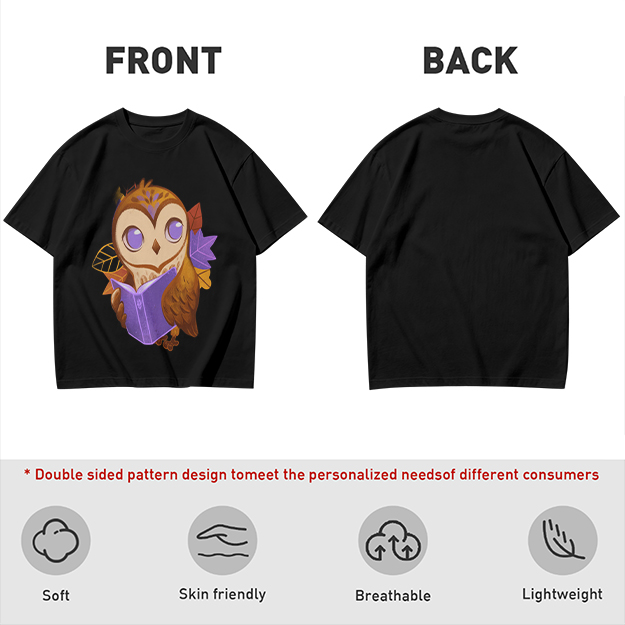 Owl Reading Book Autumn Leaves Graphic Tee