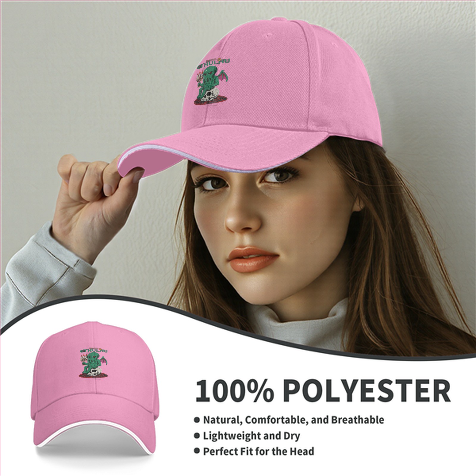 Black Baseball Cap With Cthulhu Graphic Print