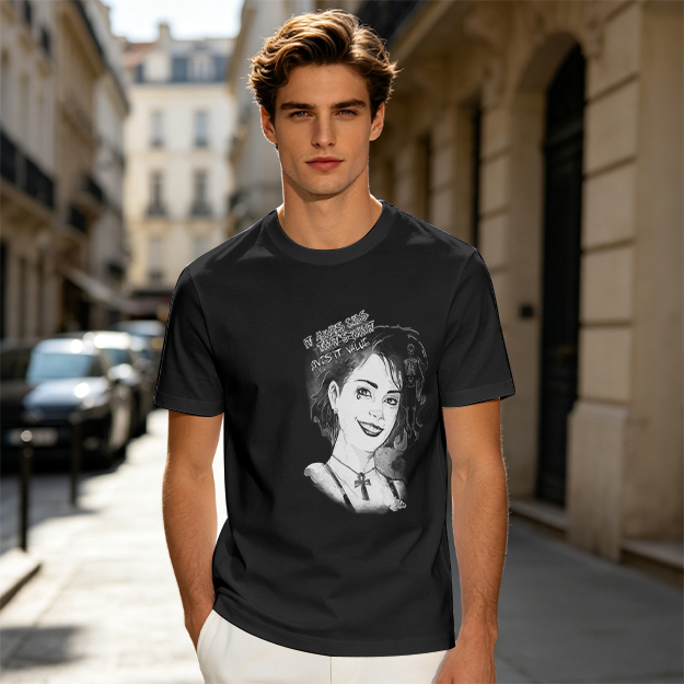 Olive T-Shirt with Black and White Portrait Print