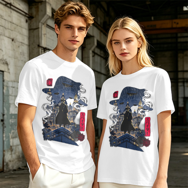 Olive T-Shirt with Night City Rooftop Spy Silhouette Art