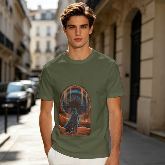 Olive T-Shirt With Desert Warrior and Sandworm Artwork