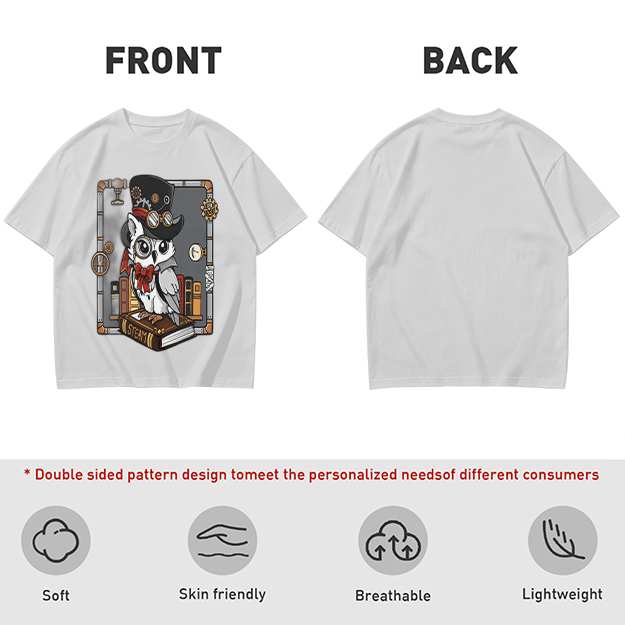 Owl in Steampunk Attire on Book Graphic Tee