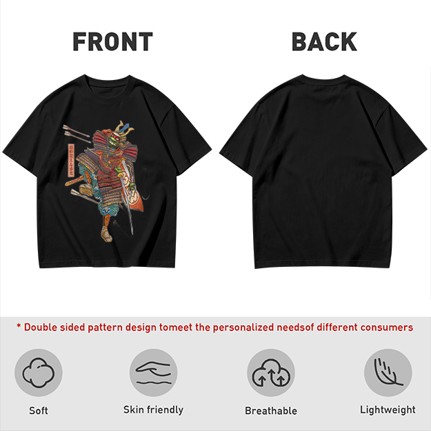 Olive T-shirt with Traditional Samurai Warrior Graphic Print