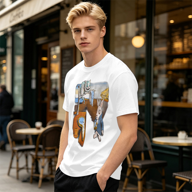 Olive T-Shirt with Surreal Alice in Wonderland Art Print