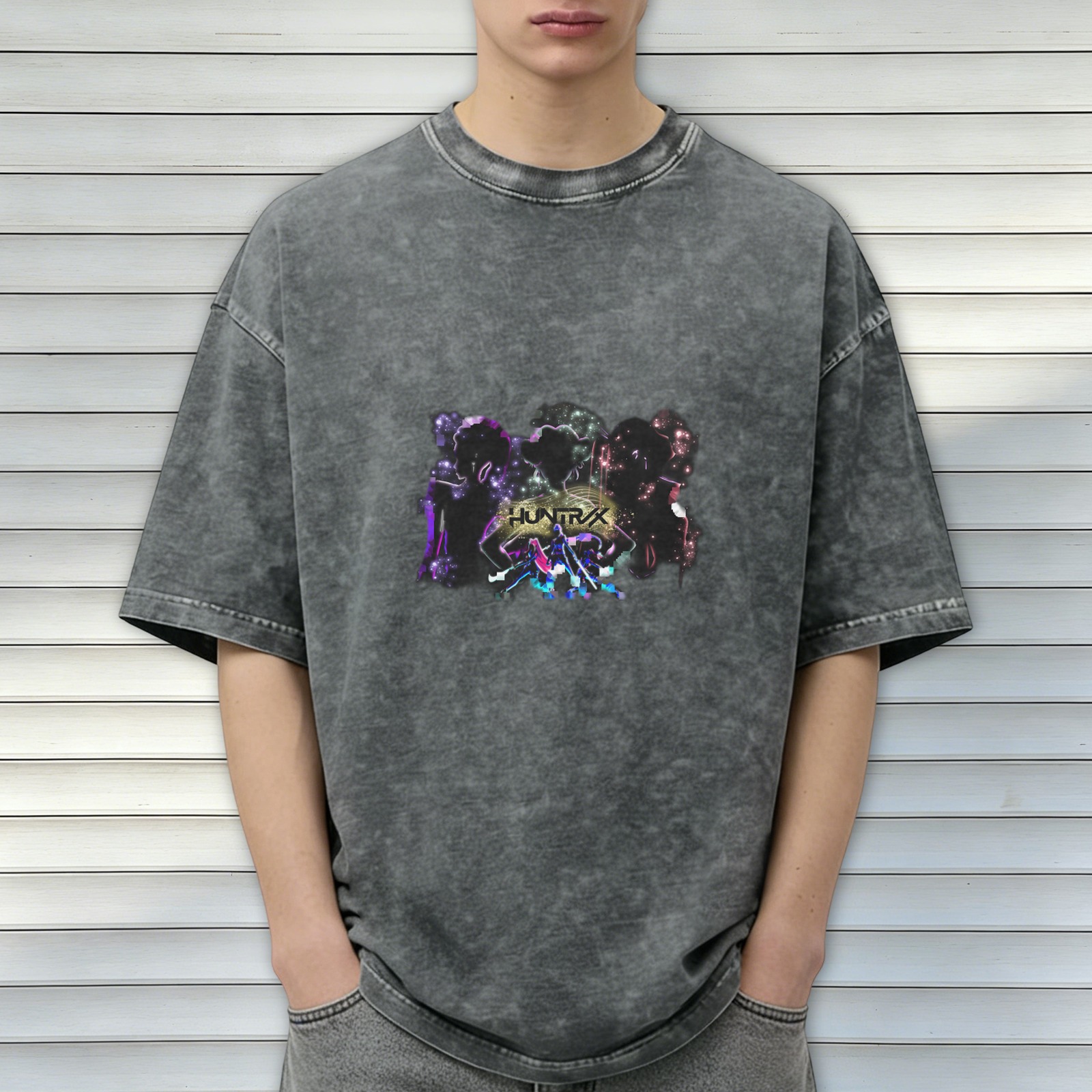 Washed black graphic t-shirt with neon abstract design