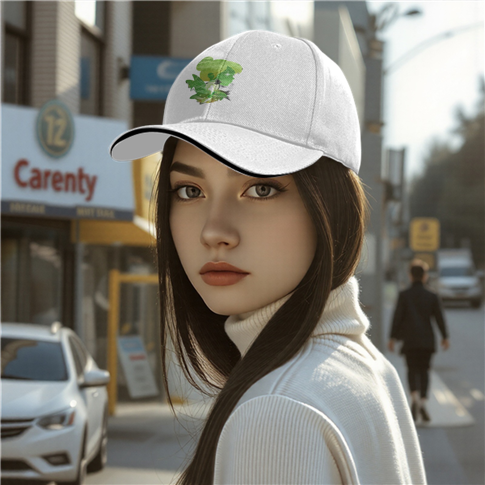Black Baseball Cap With Green Fairy Silhouette Graphic