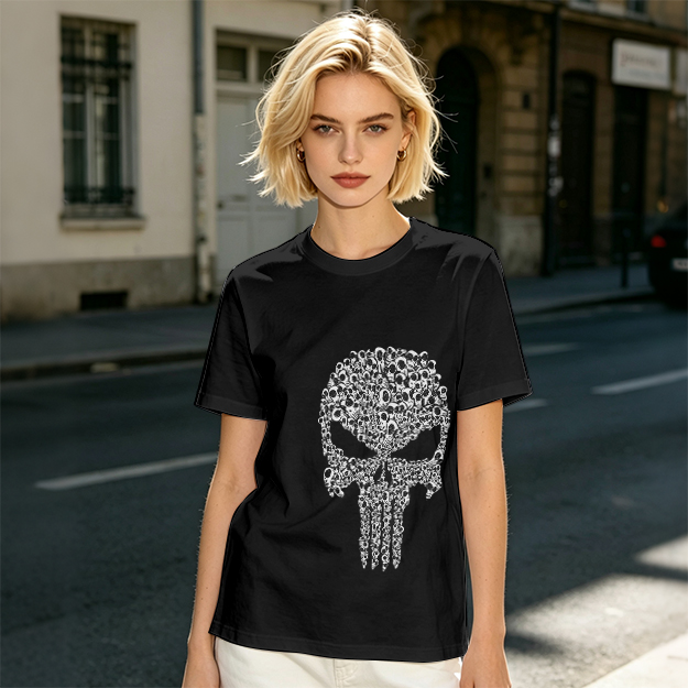 Olive T-Shirt With Punisher Skull Made Of Small Skulls