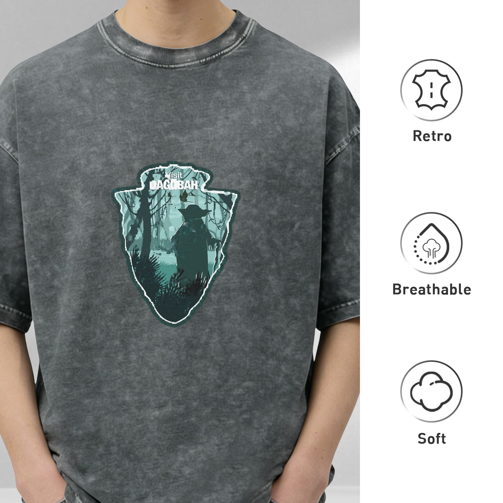 Star Wars Dagobah Yoda Silhouette Stonewashed Black T-Shirt