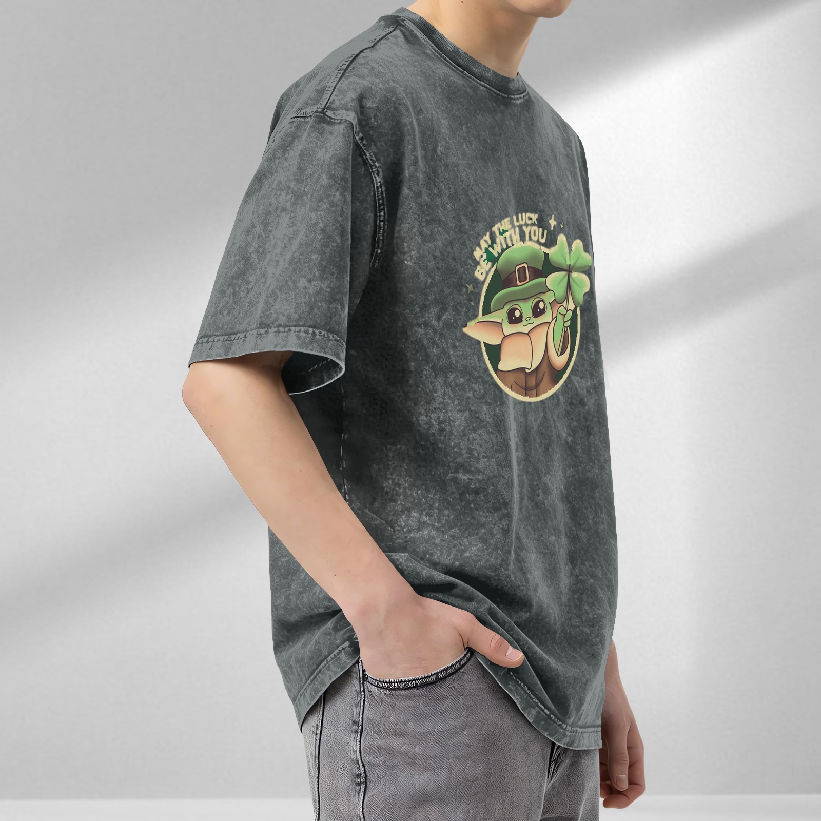 May The Luck Be With You Baby Alien Leprechaun Stonewashed T-Shirt