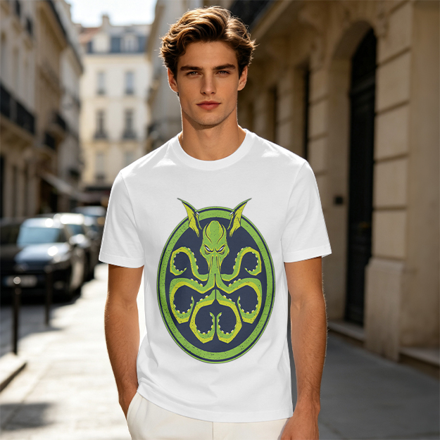 Olive Green T-Shirt with Octopus Demon Graphic Print