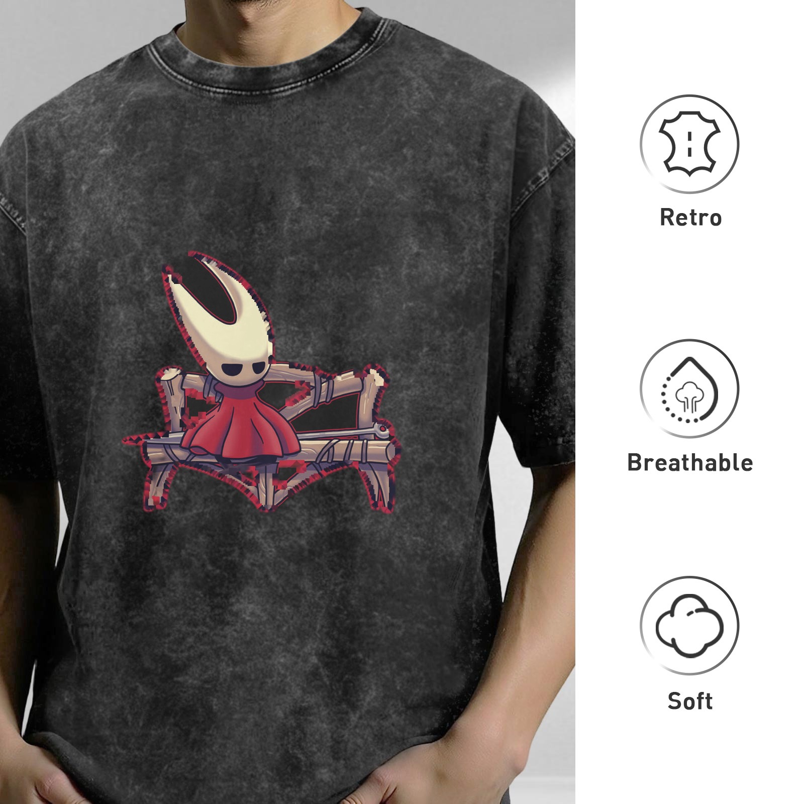 Hollow Knight Hornet Sitting On Bench Stonewashed Black T-Shirt
