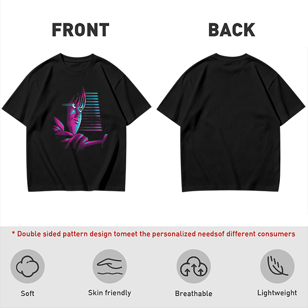 Olive T-Shirt With Abstract Neon Portrait Graphic