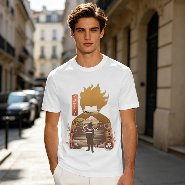 Anime Hero Graphic Olive Green Short Sleeve T-Shirt