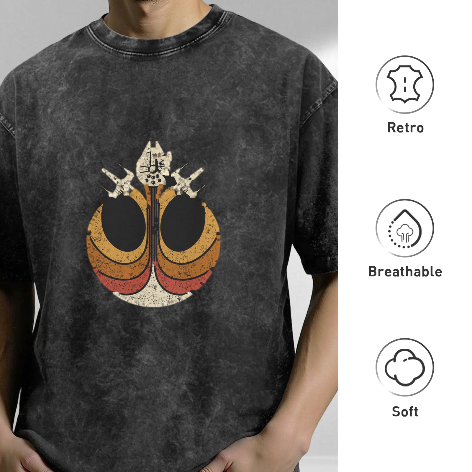 Star Wars Rebel Alliance Logo Vintage Graphic Acid Wash Oversized T-Shirt