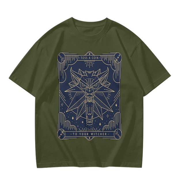 Olive Green Witcher Medallion Graphic T-Shirt