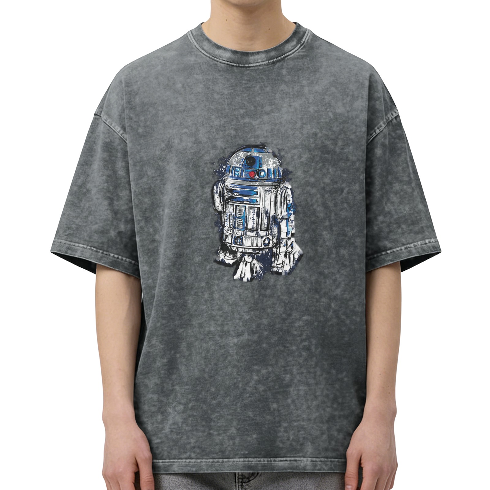 Washed Black Short Sleeve T-Shirt with Star Wars R2-D2 Graphic