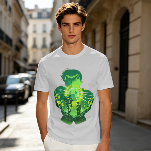 Anime Character Silhouette Glowing Green Graphic T-Shirt