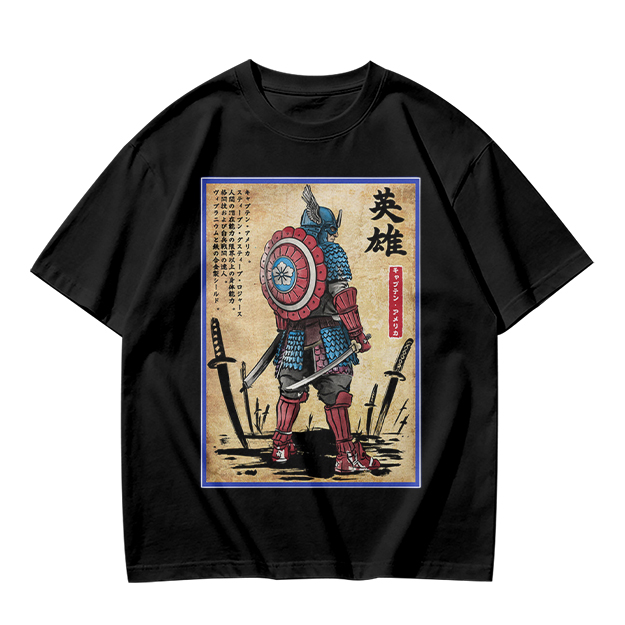 Olive T-shirt with Samurai Captain America Hero Art Print