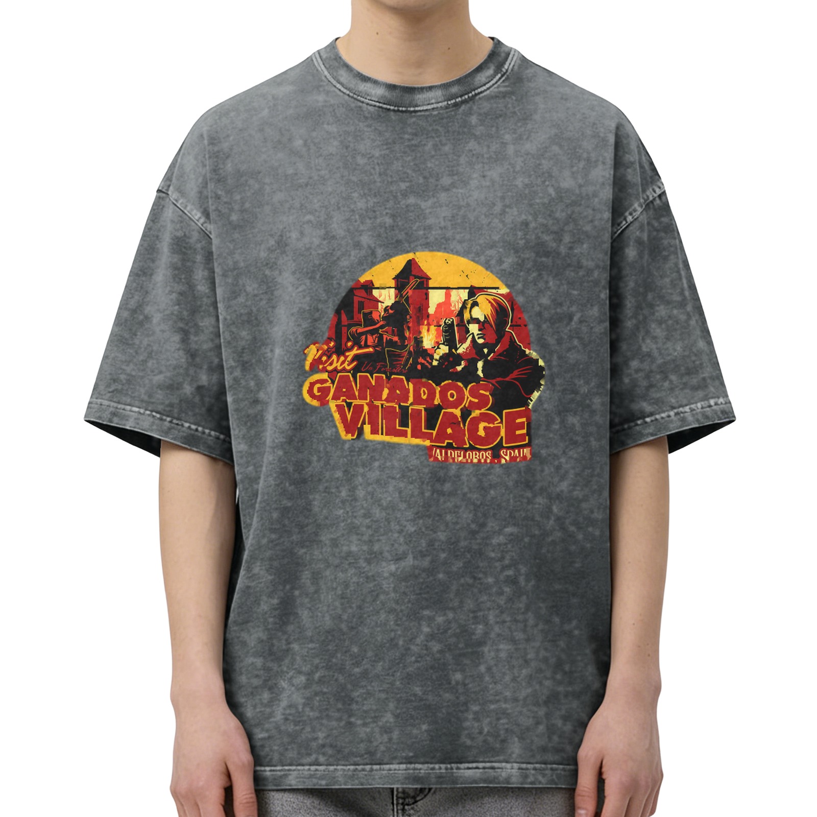 Visit Ganados Village Resident Evil Oversized Acid Wash T-Shirt