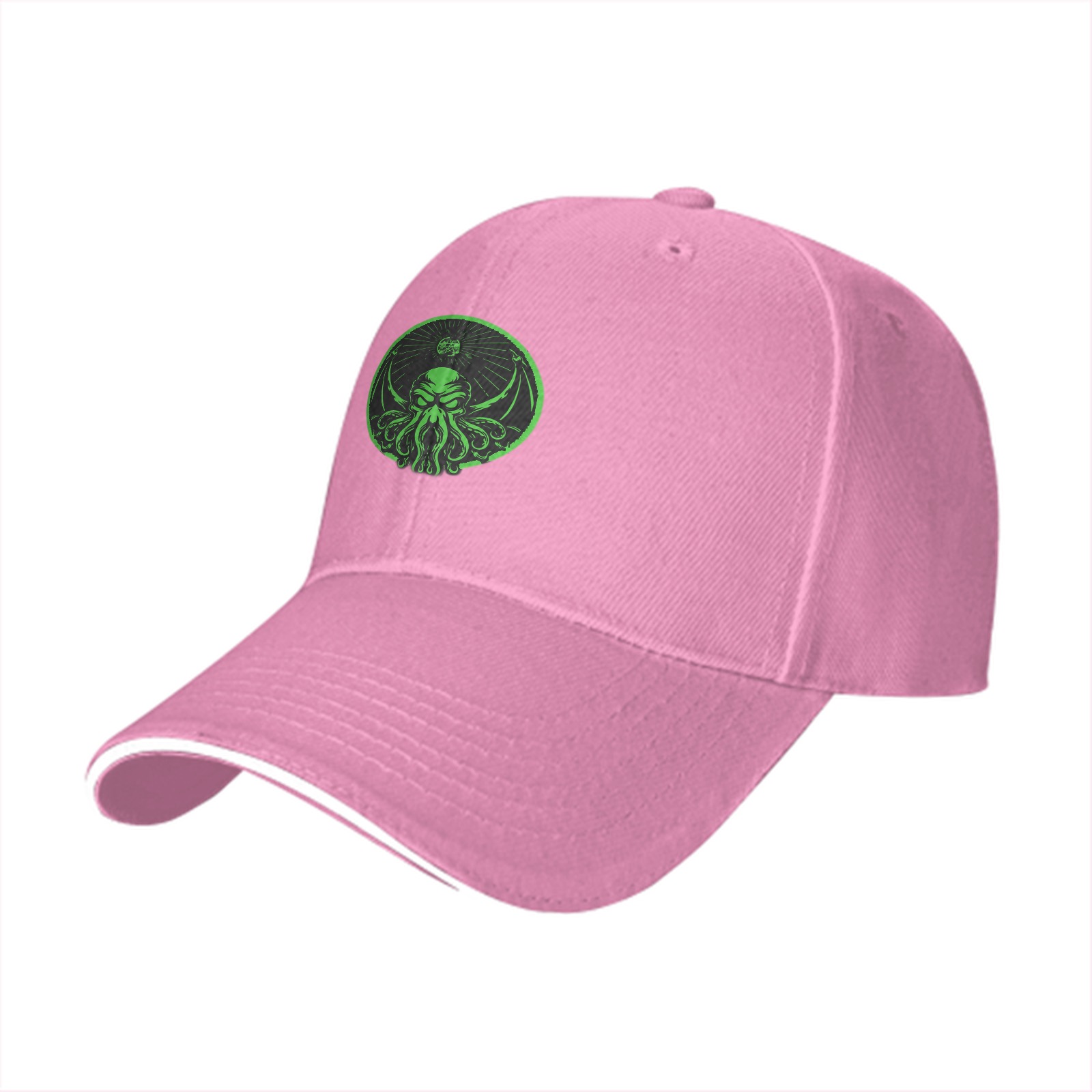 Black Baseball Cap With Green Cthulhu Emblem Design