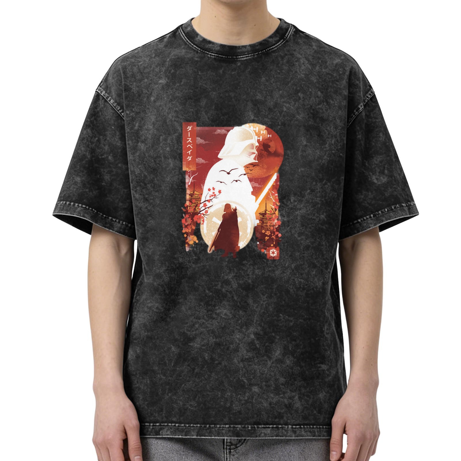 Star Wars Darth Vader Japanese Ukiyo-e Style Graphic Acid Wash T-shirt