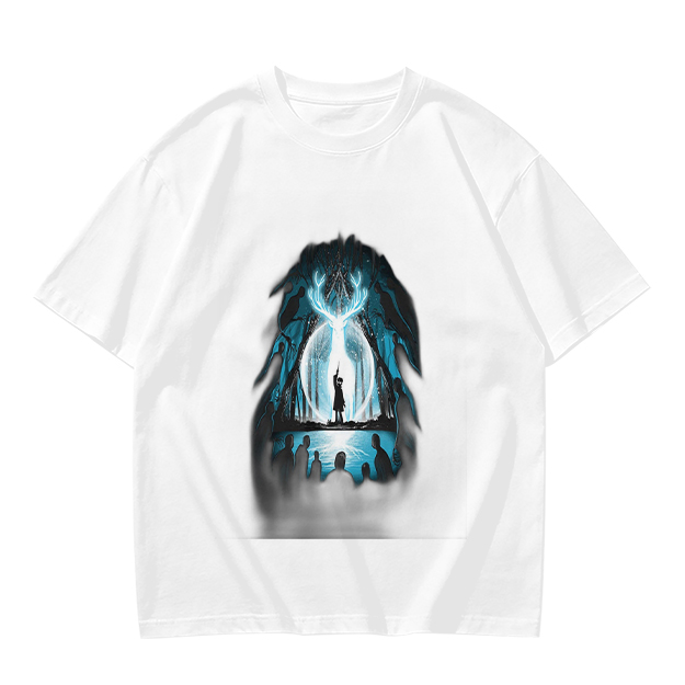 Olive T-Shirt With Glowing Deer Patronus Silhouette Art Print