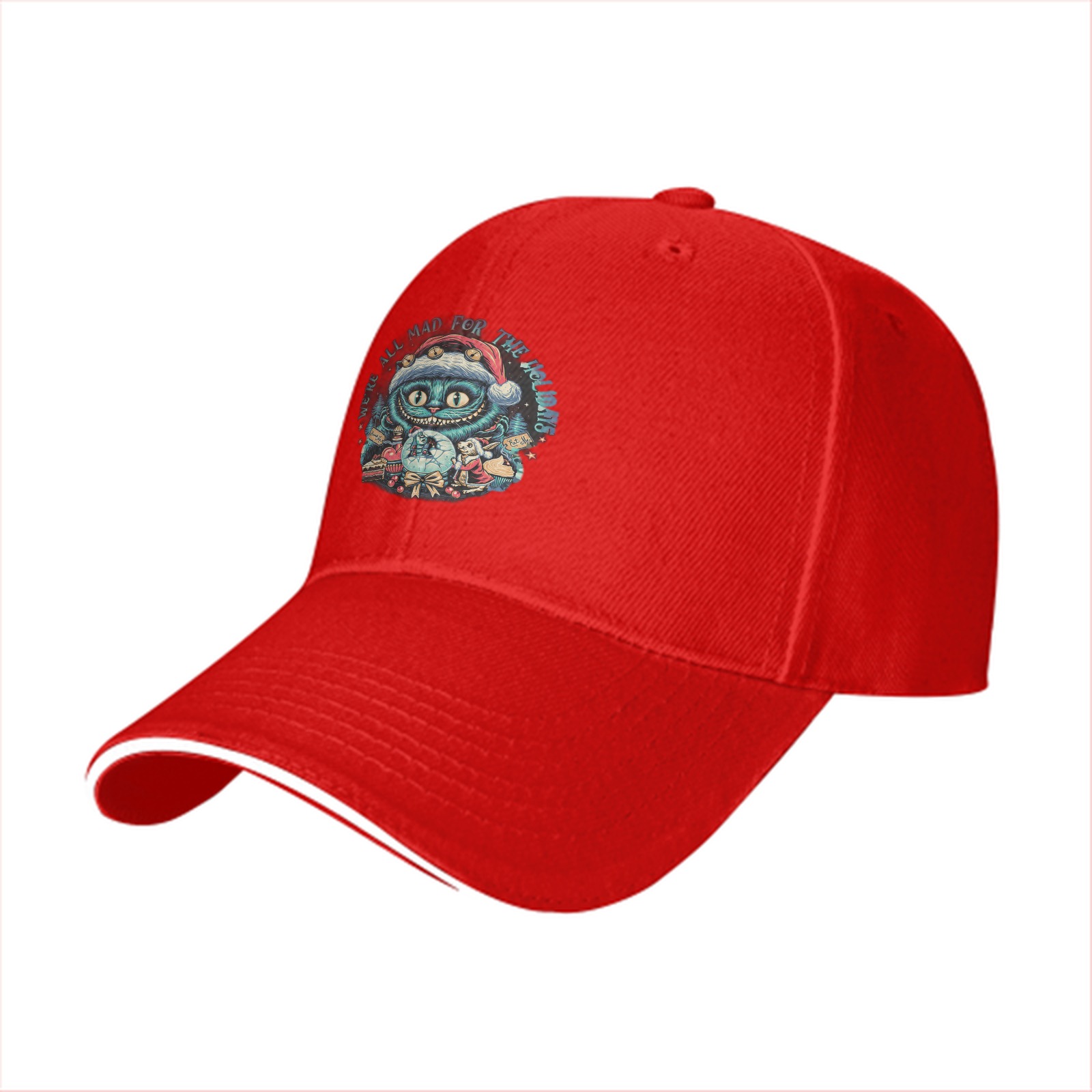 Black Baseball Cap With Cheshire Cat Holiday Christmas Print