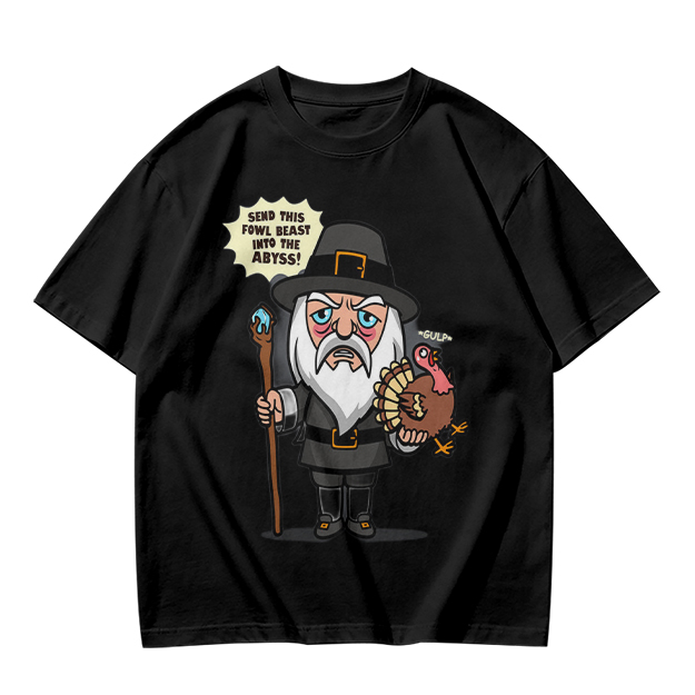 Wizard Pilgrim Holding Turkey Funny Thanksgiving T-Shirt Design