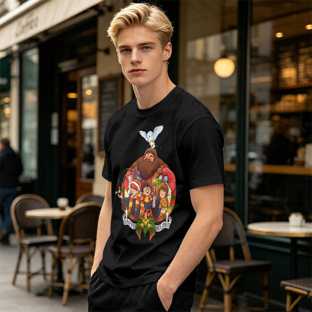 Harry Potter Happy Holiday Group Graphic Olive T-Shirt
