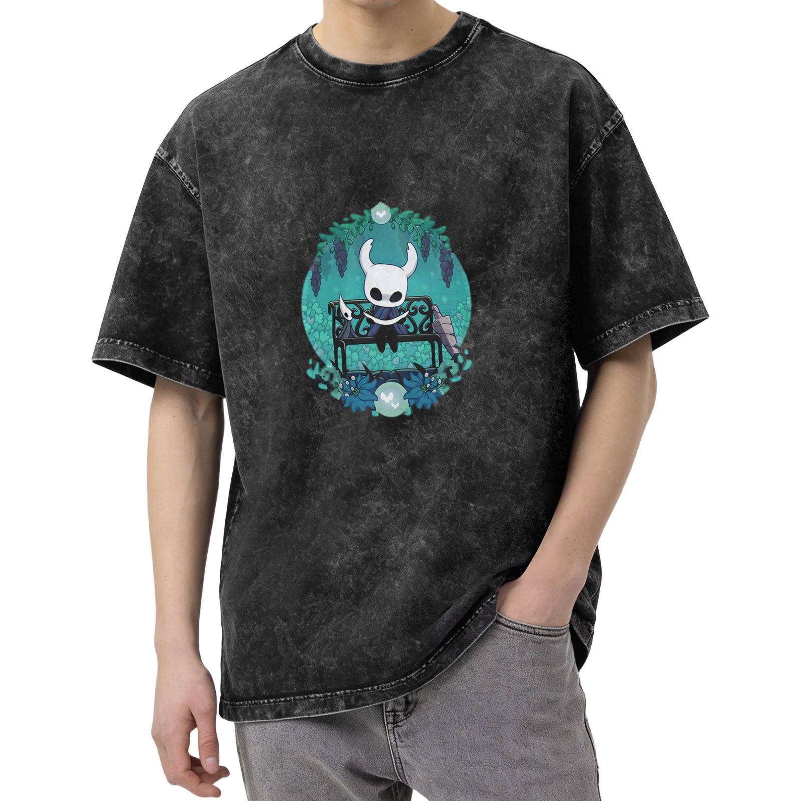 Hollow Knight Character Graphic Stonewashed Black T-Shirt