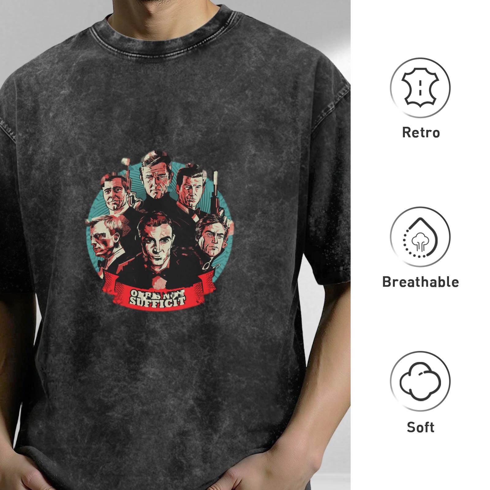 Washed Black T-Shirt with James Bond 007 'Order Not Sufficient' Graphic