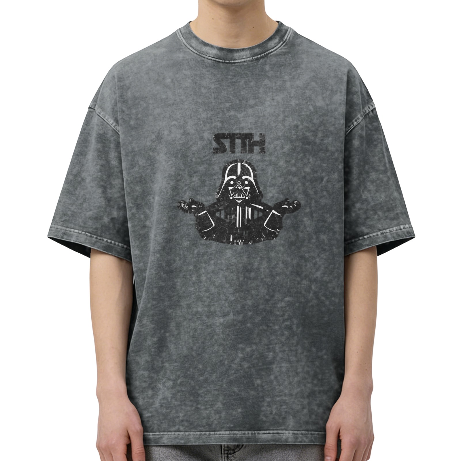 Oversized Dark Wash T-Shirt With Darth Vader Graphic