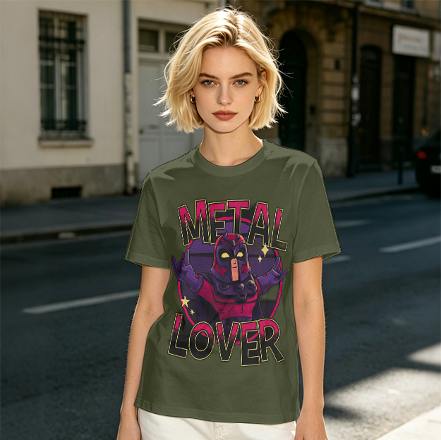 Olive Green T-Shirt with Metal Lover Super Villain Graphic