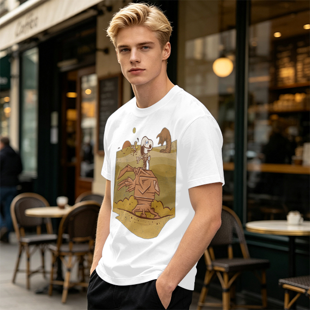 Olive T-Shirt With Desert Alien Dog Graphic Print