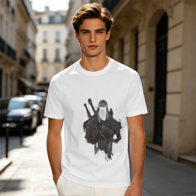Olive Green T-Shirt With Witcher Inspired Armor Print