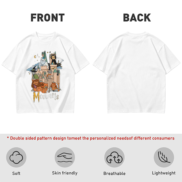 Olive T-Shirt With Whimsical Wizard Cat Castle Graphic