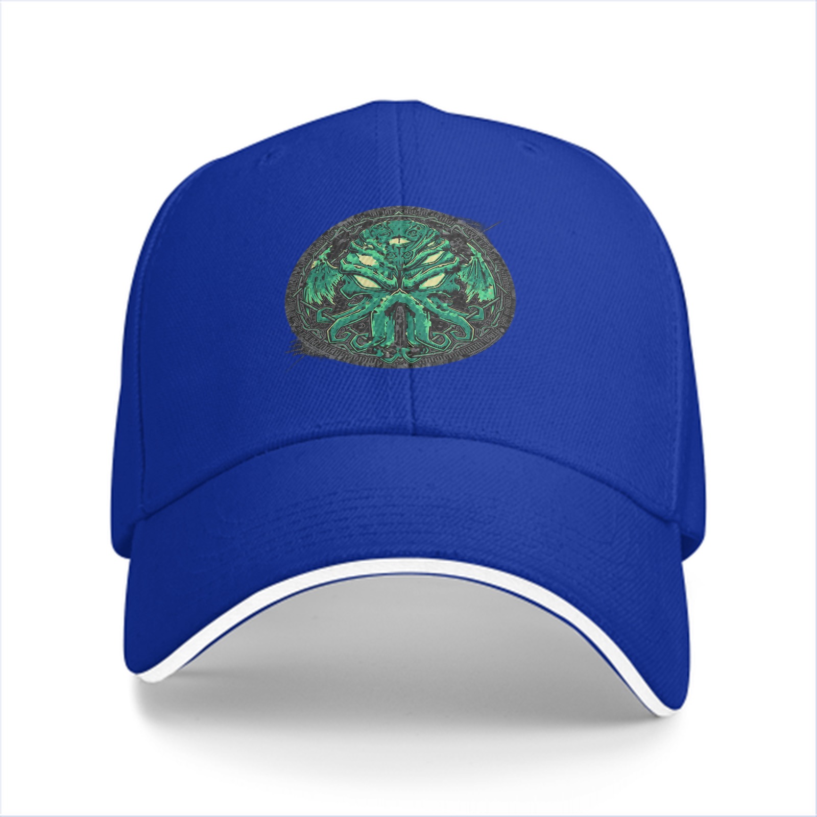 Black Baseball Cap with Green Cthulhu Monster Emblem